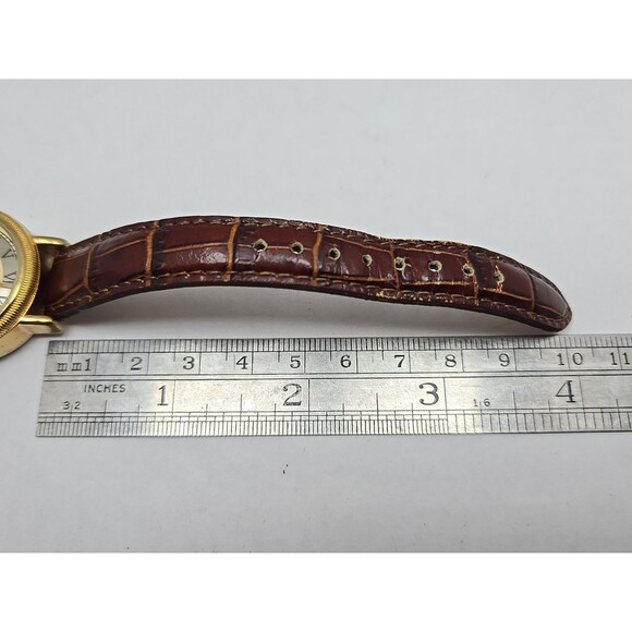 Kessaris Automatic Gold Tone Roman Dial Date Leather 30 MM Exhibition Back Watch - Picture 9 of 14